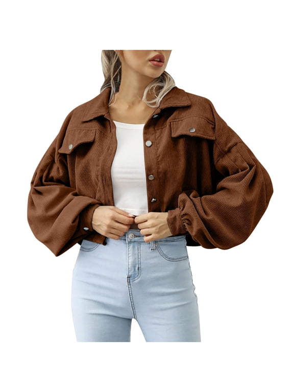 Shackets for Women 2023 with Pockets Fashion Women Comfortable Casual Put Together Button Bishop Sleeve Mock Pocket Solid Color Turndown Callor Long Sleeve Blouse Outwear