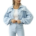 thumbnail image 1 of Lindreshi Shackets for Women 2023 with Pockets Fashion Women Comfortable Casual Put Together Button Bishop Sleeve Mock Pocket Solid Color Turndown Callor Long Sleeve Blouse Outwear, 1 of 7