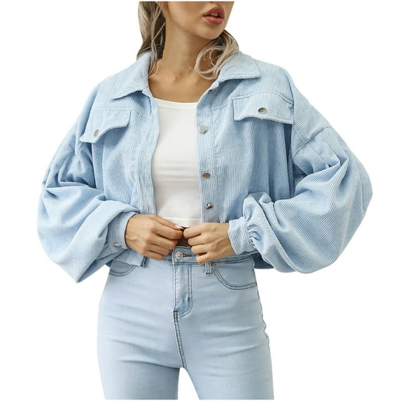 Lindreshi Shackets for Women 2023 with Pockets Fashion Women Comfortable Casual Put Together Button Bishop Sleeve Mock Pocket Solid Color Turndown Callor Long Sleeve Blouse Outwear