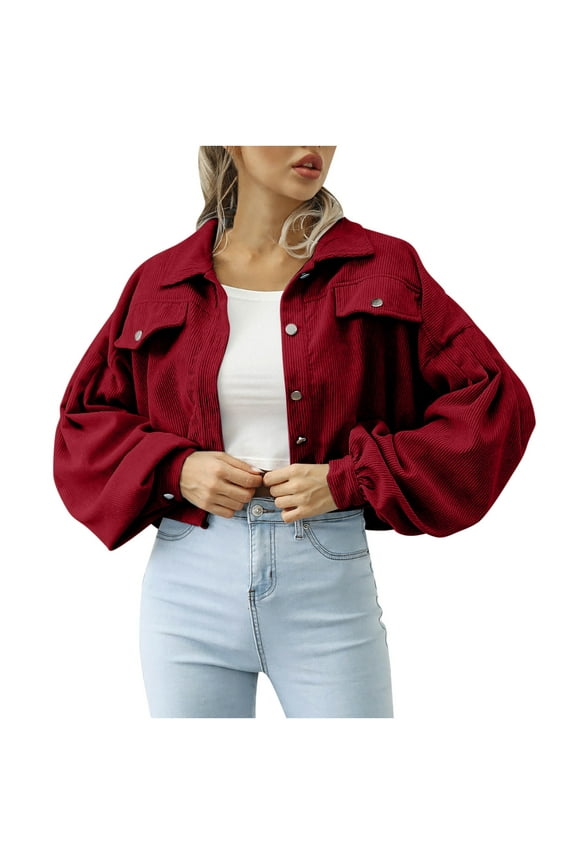 Shackets for Women with Pockets Fashion Women Comfortable Casual Put Together Button Bishop Sleeve Mock Pocket Solid Color Turndown Callor Long Sleeve Blouse Outwear
