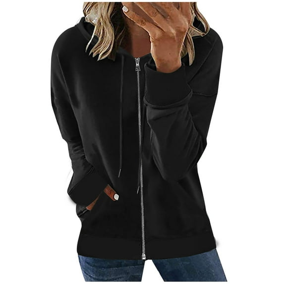 Lindreshi Shackets for Women 2023 with Pockets Women Casual Solid Hooded Sleeve Zipper Drawstring Tops Coat
