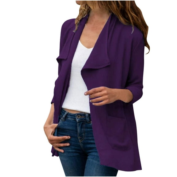 Lindreshi Shackets for Women 2023 with Pockets Women Solid Color Casual Long Sleeve Pocket Mid-Length Cardigan Tops Blouse Coat