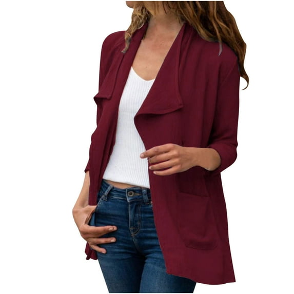 Lindreshi Shackets for Women 2023 with Pockets Women Solid Color Casual Long Sleeve Pocket Mid-Length Cardigan Tops Blouse Coat
