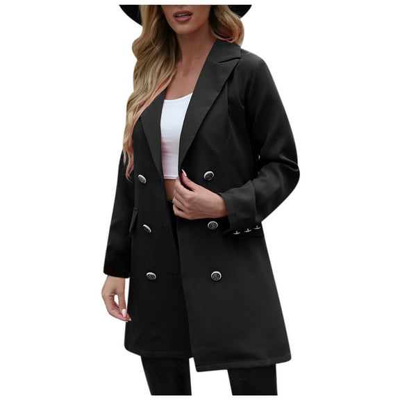 Lindreshi Shackets for Women 2023 with Pockets Women's Long Sleeved Shirt, Solid Lapel, Medium Length Coat, Suit Coat