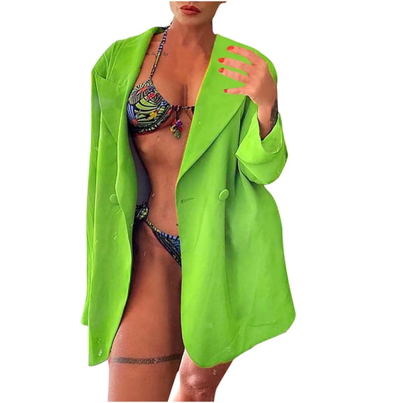 Lindreshi Shackets for Women 2023 with Pockets Women's Sexy Fashion V-Neck Solid Sleeve Pocket Cardigan Casual Outwear