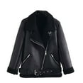 thumbnail image 1 of Lindreshi Shackets for Women with Pockets Women Long Sleeve Solid Coat Zipper Pocket Turn Down Collar Plush Jacket, 1 of 7