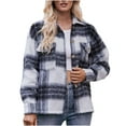 thumbnail image 1 of Lindreshi Shackets for Women with Pockets Women's Fashion Loose Plaid Printed Hatless Jacket Tops, 1 of 9