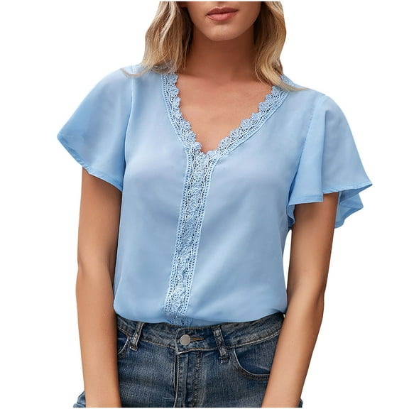 Lindreshi Short Sleeve Shirts for Women Women Summer Fashion Casual T-Shirt V-Neck Short Sleeve Tops Blouse
