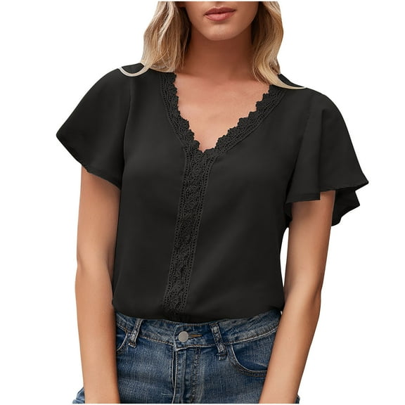 Lindreshi Short Sleeve Shirts for Women Women Summer Fashion Casual T-Shirt V-Neck Short Sleeve Tops Blouse
