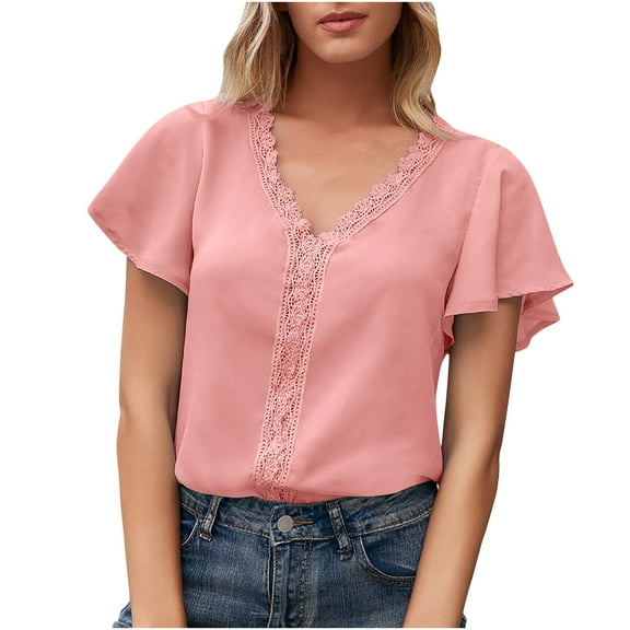 Lindreshi Short Sleeve Shirts for Women Women Summer Fashion Casual T-Shirt V-Neck Short Sleeve Tops Blouse