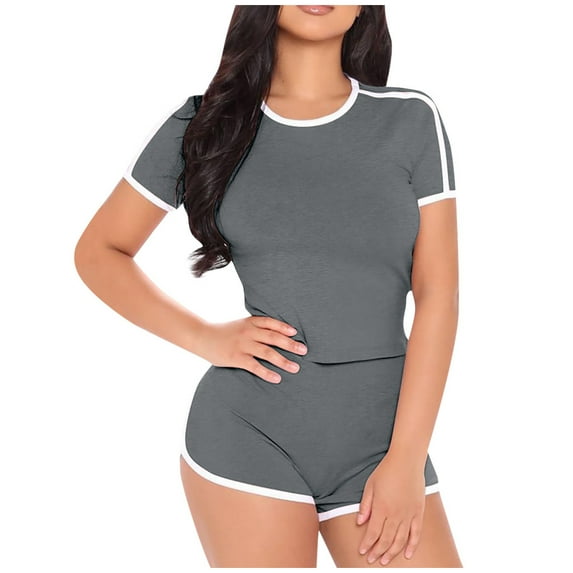 Lindreshi Shorts for Women Clearance Two-Piece Sets Women Short Sleeves Tops Sports Shorts Sweatpants Sweatsuit