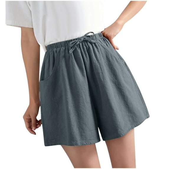 Lindreshi Shorts for Women Clearance Women's Shorts High Waist Linen Loose Casual Thin Wide Leg Linen Shorts