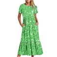 thumbnail image 1 of Lindreshi Summer Dresses for Women 2024 Women's Summer Casual Short Sleeve Crewneck Dress Casual Flowy Tiered Maxi Beach Dress With Pockets Shiny Print Dress, 1 of 8