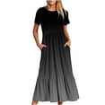 thumbnail image 1 of Lindreshi Summer Dresses for Women 2024 Women's Summer Casual Short Sleeve Crewneck Dress Casual Flowy Tiered Maxi Beach Dress With Pockets Gradient Print Dress, 1 of 7