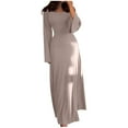 thumbnail image 1 of Lindreshi Summer Dresses for Women 2024 Fall and Winter New Solid Round Neck Long Sleeve Split Loose Relaxed Dress for Women, 1 of 5