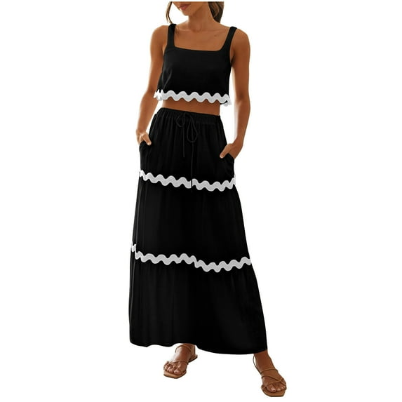 Lindreshi Summer Dresses for Women 2024 New Women's Lace Sleeveless Neck Dress 2-piece Set