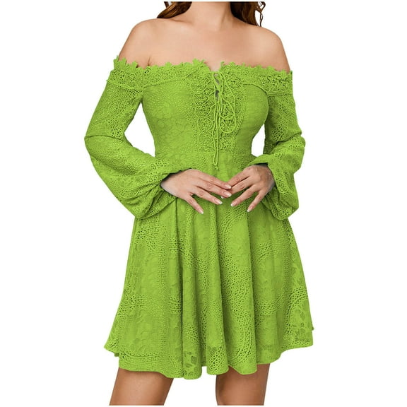 Lindreshi Summer Dresses for Women 2024 Women's Mbroidered Lace One Shoulder Short Skirt Sweet Beauty Style