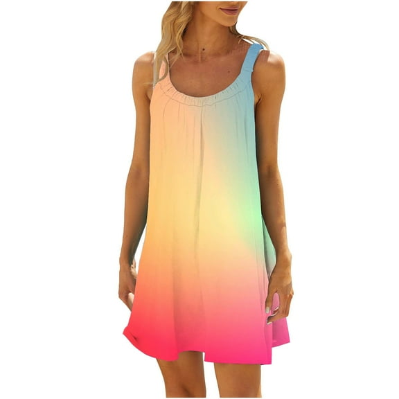 Lindreshi Summer Dresses for Women 2024 Women's Round Neck Sleeveless Gradient Tie Dyed Beach Dress