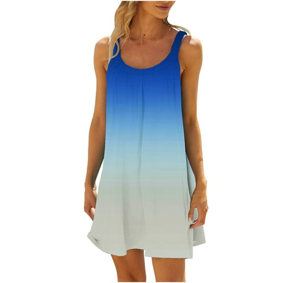 Lindreshi Summer Dresses for Women 2024 Women's Round Neck Sleeveless Gradient Tie Dyed Beach Dress