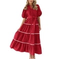 thumbnail image 1 of Lindreshi Summer Dresses for Women 2024 Women's Summer Shirt Dress Short Puffy Sleeve Tiered Ruffle Flowy Long Maxi Dresses, 1 of 9