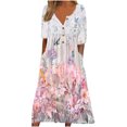 thumbnail image 1 of Lindreshi Summer Dresses for Women with Pockets Women's Summer Casual Printing Short Sleeve Dress Short Sleeve Round Neck Ankle Dress, 1 of 5
