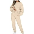 thumbnail image 1 of Lindreshi Sweat Suit for Women 2 Piece Set Fashion Women Casual Solid Long Sleeve Bandage Long Sleeve Round-Neck Blouses Sets, 1 of 8
