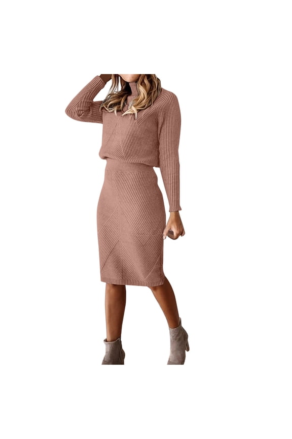 Sweater 2 Piece Sets for Women Women's Turtleneck Knitted Solid Color Thick Lapel Pullover Sweater Set