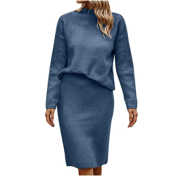 Lindreshi Sweater 2 Piece Sets for Women Women's Winter Casual Solid Color Knitted Sweater Long Sleeve Turtleneck