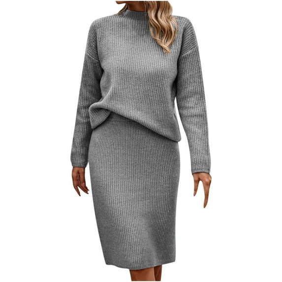 Lindreshi Sweater 2 Piece Sets for Women Women's Winter Casual Solid Color Knitted Sweater Long Sleeve Turtleneck
