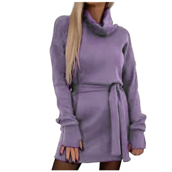Lindreshi Sweater Dress Fall Fashion Women's Fall and Winter New Fashion Casual High Waist Strap Long Sleeve Dress Women