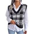 thumbnail image 1 of Lindreshi Sweater Vest Women Women V-Neck Contrasting Plaid Knitted Sweater Casual Fashion Sleeveless Vest Jacket Coat Tops, 1 of 8
