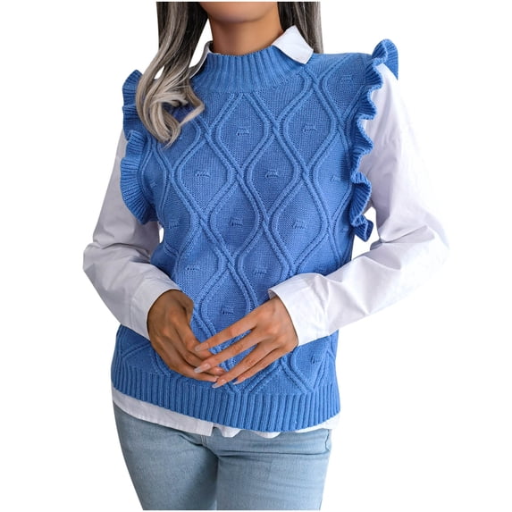 Lindreshi Sweater Vests for Women Round Neck Pullover Tops Fashion Rhombus Knitted Sweater Sleeveless Vest Tops