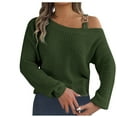 thumbnail image 1 of Lindreshi Sweaters for Women Clearance Fashion Women's Casual Long Sleeve Off-The-Shoulder Solid Acrylic Tops Blouse, 1 of 8