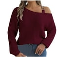 thumbnail image 1 of Lindreshi Sweaters for Women Clearance Fashion Women's Casual Long Sleeve Off-The-Shoulder Solid Acrylic Tops Blouse, 1 of 8