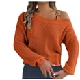 thumbnail image 1 of Lindreshi Sweaters for Women Clearance Fashion Women's Casual Long Sleeve Off-The-Shoulder Solid Acrylic Tops Blouse, 1 of 8