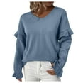 thumbnail image 1 of Lindreshi Sweaters for Women Clearance Fashion Women's Casual Long Sleeve V-Neck Solid Acrylic Blouse Sweater, 1 of 8