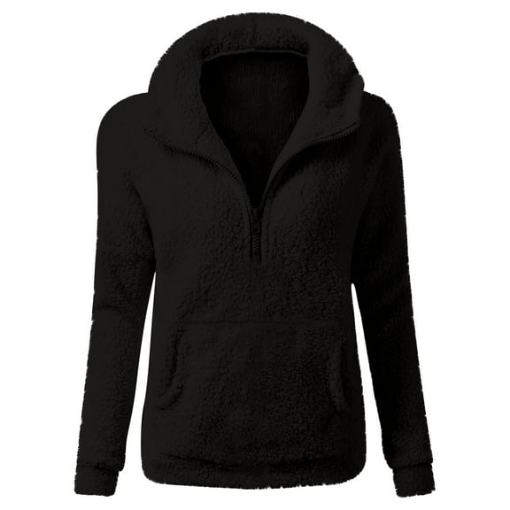 Lindreshi Sweaters for Women Women Hooded Sweater Coat Winter Warm Wool Zipper Coat Cotton Coat Outwear