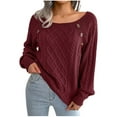 thumbnail image 1 of Lindreshi Sweaters for Women Fall Fashion 2023 Fashion Women Casual Solid Long Sleeve Loose Round Neck Sweater Pullver Button Blouse, 1 of 8