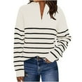 thumbnail image 1 of Lindreshi Sweaters for Women Fall Fashion 2023 Women's Long-Sleeved Striped Half-Zipper Casual Knit Top Loose Pullover Stand Collar Sweater, 1 of 5