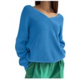 thumbnail image 1 of Lindreshi Sweaters for Women Trendy Clearance Fashion Women's Casual Long Sleeved Solid Hedging Knitting V-Neck Sweater, 1 of 9