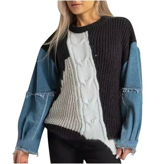 Lindreshi Sweaters for Women Trendy Clearance Women's Casual Sexy Fashion Color Contrast Long Sleeve Round-Neck Ruched Pullover Blouse Tops