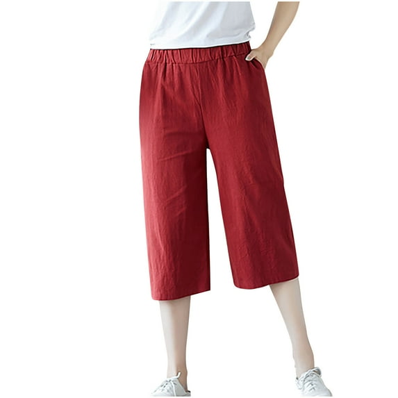 Lindreshi Sweatpants Women Clearance Women's Spring/Summer Solid Color Casual Comfortable Wide Leg Capris Pants