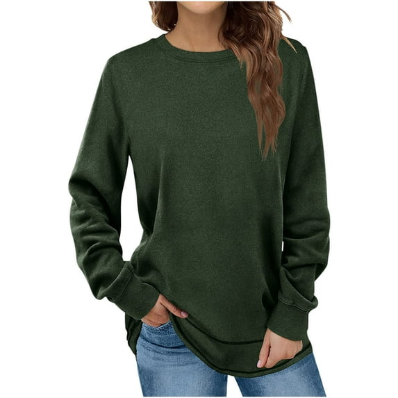 Lindreshi Sweatshirts for Women Women's Fashion Autumn Winter Solid Round-Neck Pullover Long Sleeve Tops