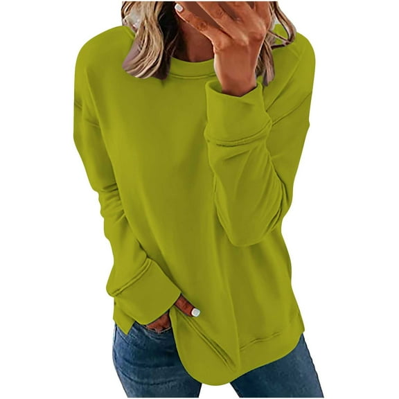 Lindreshi Sweatshirts for Women Women Long Sleeves Casual Shirts Color Round Neck Sweatshirt Pullover Loose Tunic Tops