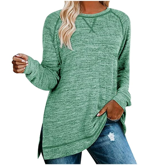 Lindreshi Sweatshirts for Women Women's Fashion Color Sweater Round Neck Long Sleeve Split