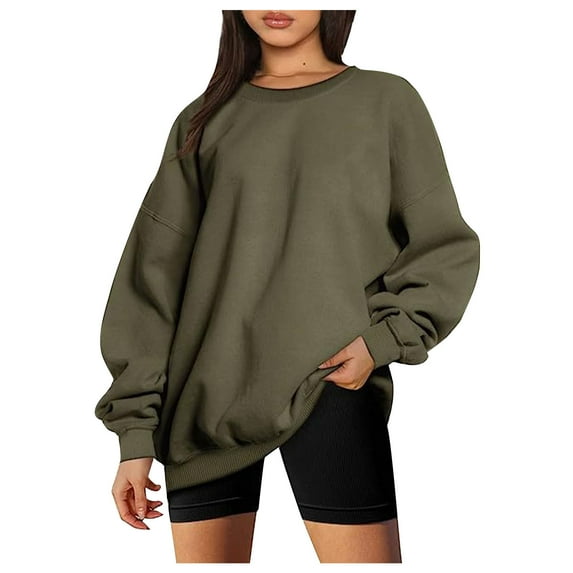 Lindreshi Sweatshirts for Women Loose Fit Women's and Winter New Solid Color Long-Sleeved Loose Large Size Casual Sweater Women