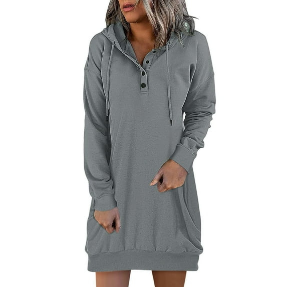 Lindreshi Sweatshirts for Women Loose Fit with Hood Fall and Winter Long Sleeve Dress for Women Hooded Solid Casual Dress