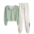 thumbnail image 1 of Lindreshi Sweatsuits 2pcs Sets Womens Women Long Sleeved V-Neck Sweater Plus Pants Sweater Set with Buttons with Pockets Suit, 1 of 6