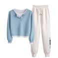 thumbnail image 1 of Lindreshi Sweatsuits 2pcs Sets Womens Women Long Sleeved V-Neck Sweater Plus Pants Sweater Set with Buttons with Pockets Suit, 1 of 8