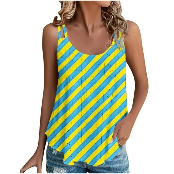 Lindreshi Tank Tops for Women 2024 Loose Fit 2024 Women's Spring and Summer New Tank Eyelet Embroidery Scoop Neck Fashion Print Casual Fashion Top Blouse